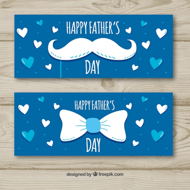 Free vector set of father's day banners  with moustache and bow tie