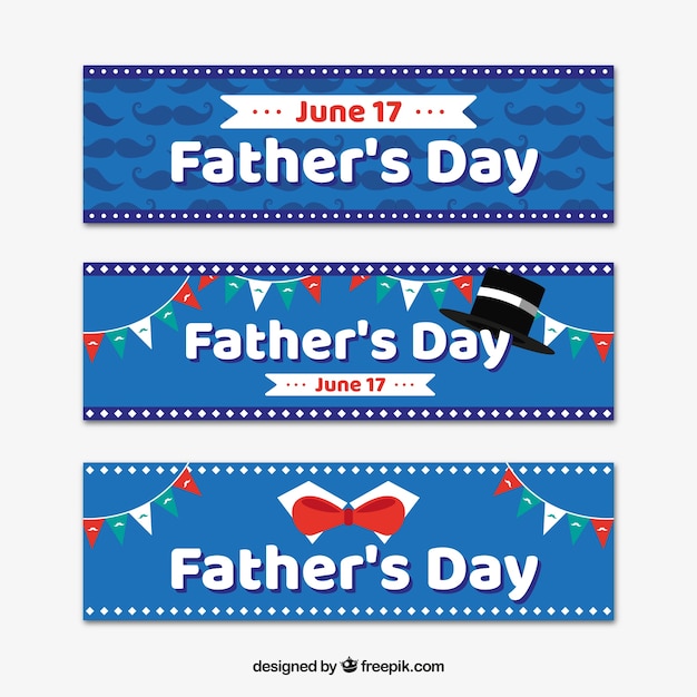 Free vector set of father's day banners with ornaments