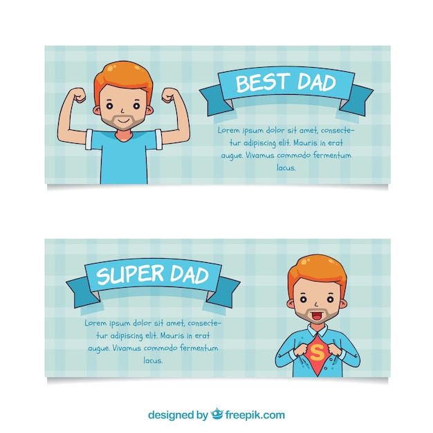 Free vector set of father's day banners  with super dad