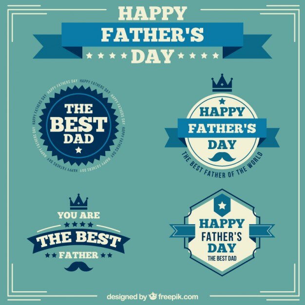 Free vector set of father's day labels in blue tones and vintage style