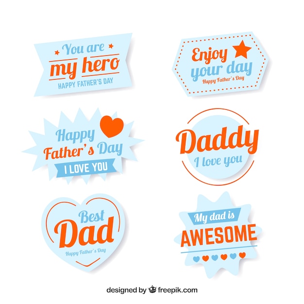 Set di etichette festa del papà con diversi elementi