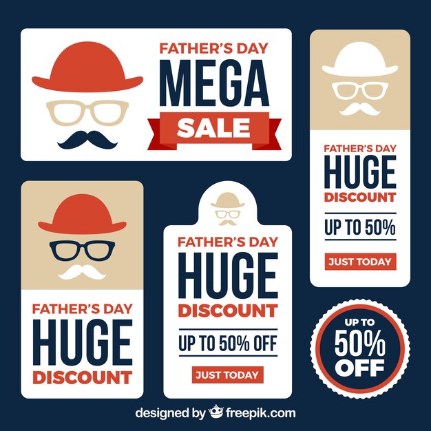 Set of father's day sale labels in flat style