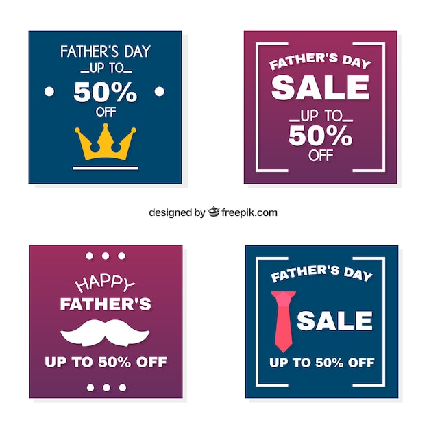 Free vector set of father's day sale labels in flat style