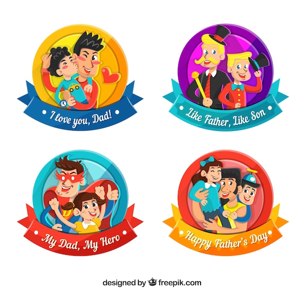 Free vector set of fatther's day badges with different elements