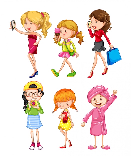 Free vector set of female character