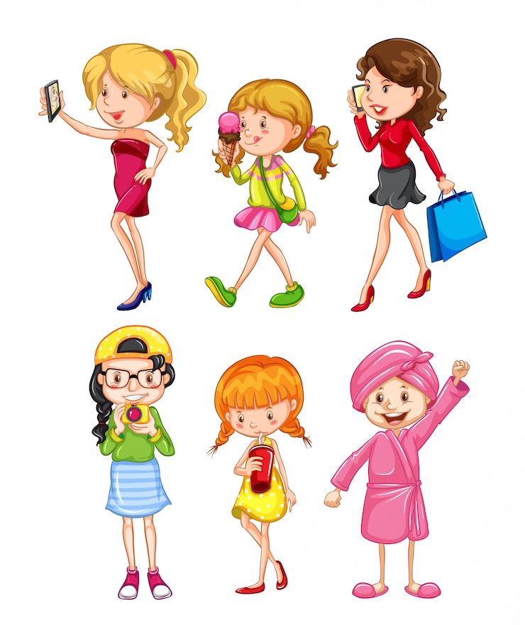 Free Vector set of female character