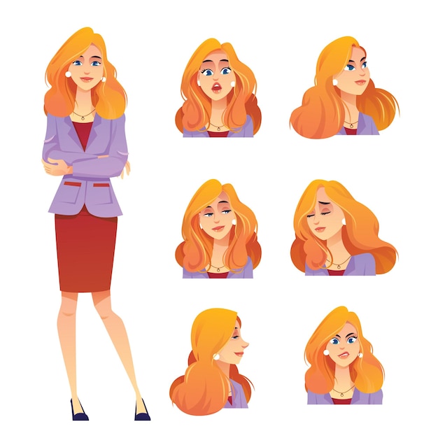 Free vector set of female characters in different posesvector illustration