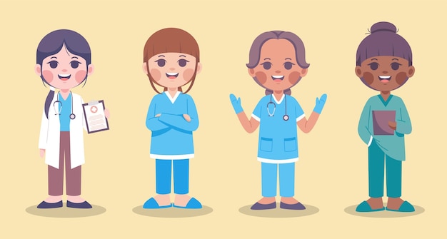 Free vector set of female characters of medical team