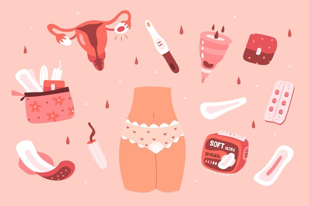 Set of feminine hygiene products illustrated