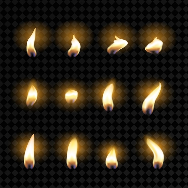 Set of fire flames Realistic candle flame isolated on a transparent background