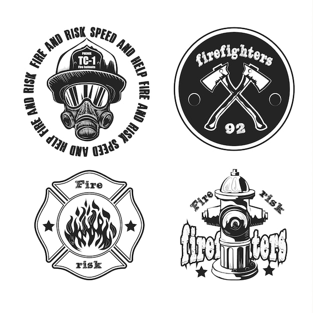 Free vector set of firefighter emblems isolated on white.