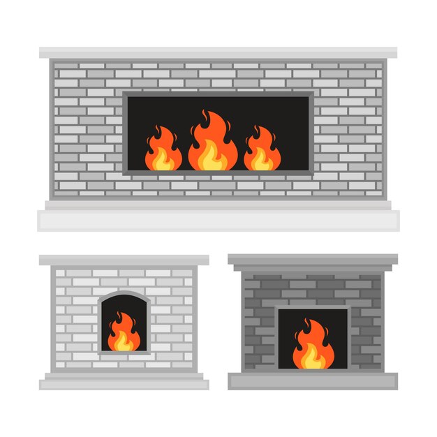 Set of fireplace logo design template