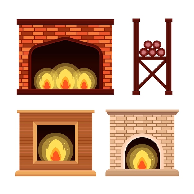 Set of fireplace logo design template