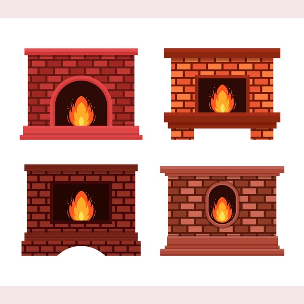 Set of fireplace logo design template