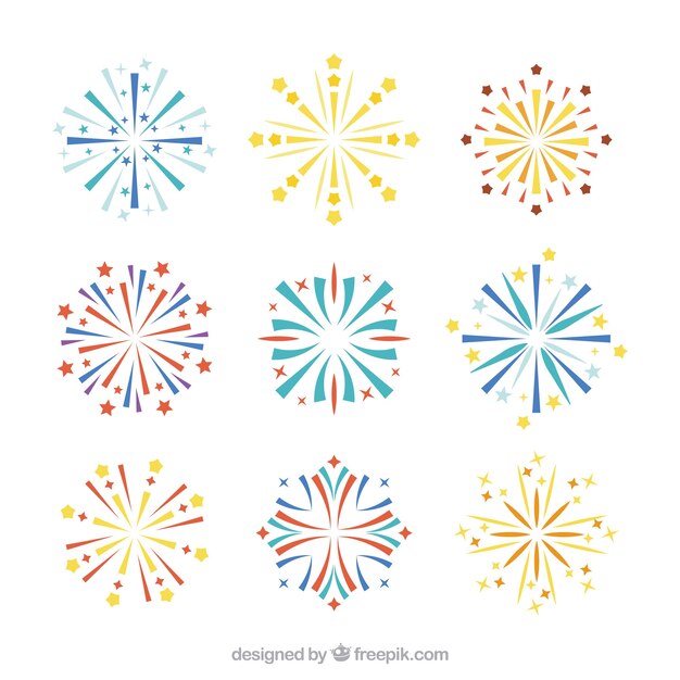 Set of fireworks in flat design