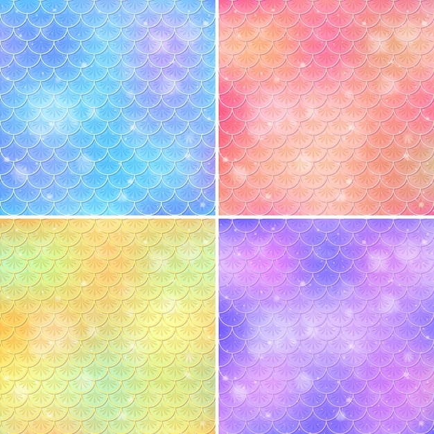 Set of fish scale seamless pattern background