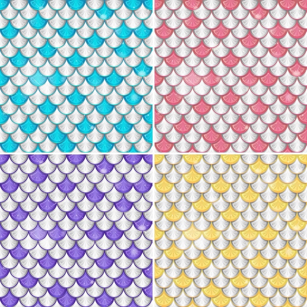 Set of fish scale seamless pattern background