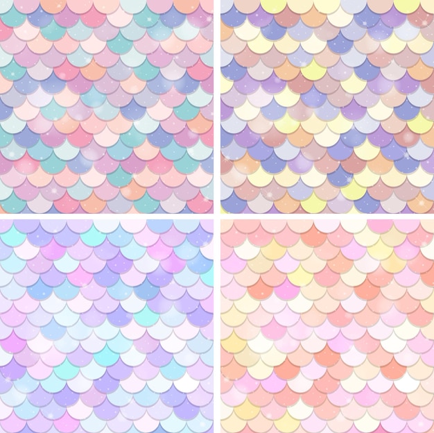 Set of fish scale seamless pattern background