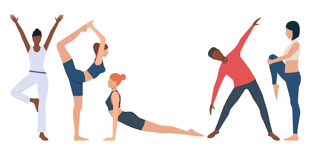 Free vector set of fitness instructor practicing yoga