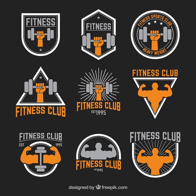 Set of fitness labels in flat style