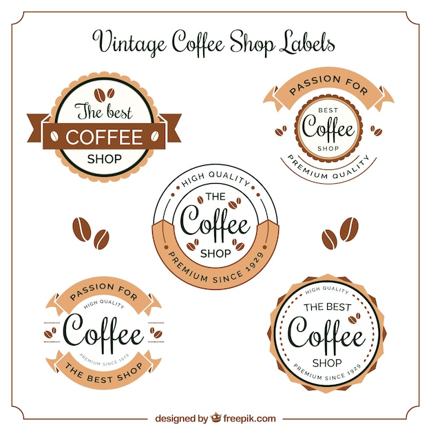 Set of five coffee labels in vintage style