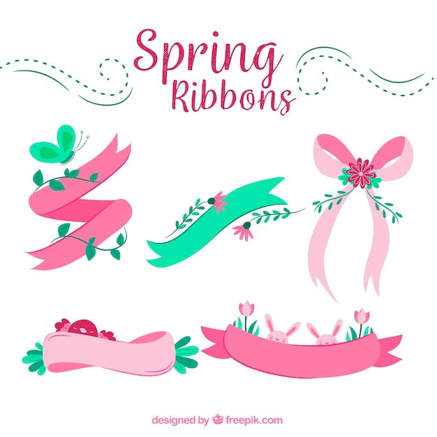 Free vector set of five decorative spring ribbons
