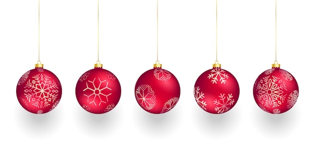 Free vector set of five realistic christmas bauble elements design