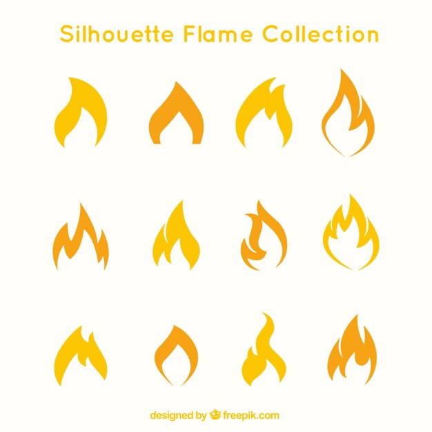 Set of flames silhouettes 