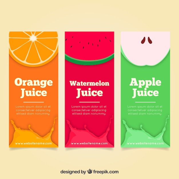 Set of flat banners with three different fruits