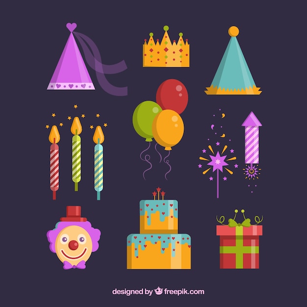 Free vector set of flat birthday elements to decorate