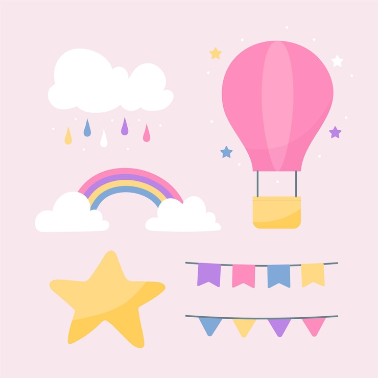 Free Vector set of flat chuva de amor decoration elements