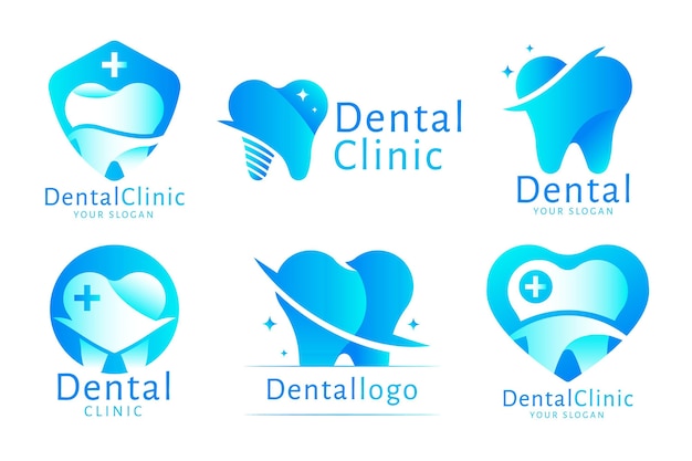 Vettore gratuito set di modelli di logo dentale piatto