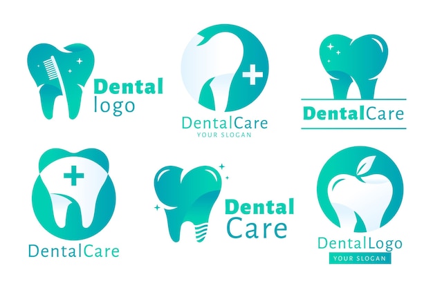 Vettore gratuito set di modelli di logo dentale piatto