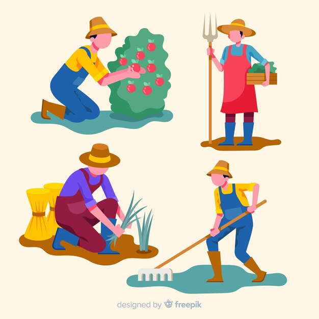 Set of flat design agricultural workers