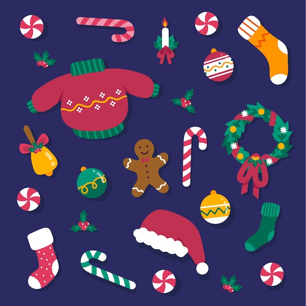 Set of flat design christmas elements