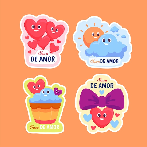 Set of flat design chuva de amor decoration elements