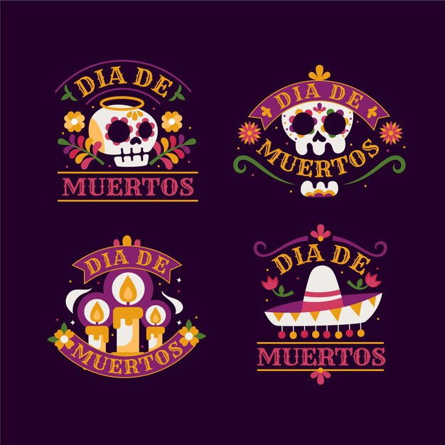 평면 디자인 dia de muertos 배지 세트