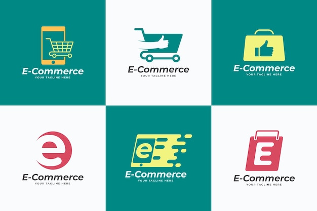 Набор плоских логотипов электронной коммерции