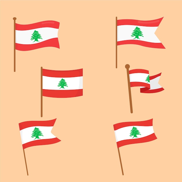 Vettore gratuito set di bandiere libanesi design piatto flat
