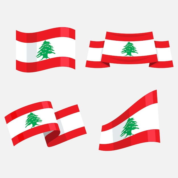 Set of flat design lebanese flags