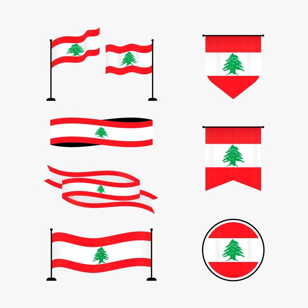フラットなデザインのレバノン フラグのセット