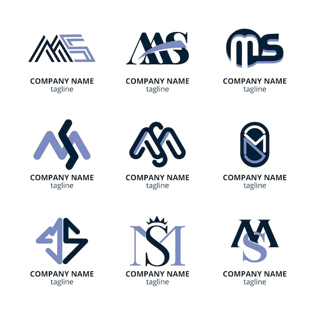 Набор плоских шаблонов логотипов ms
