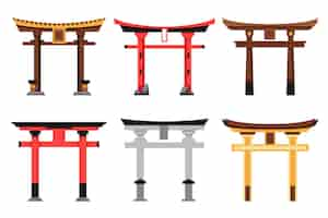 Vettore gratuito set di cancello torii design piatto