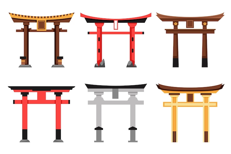 無料Vector フラットなデザインの鳥居のセット