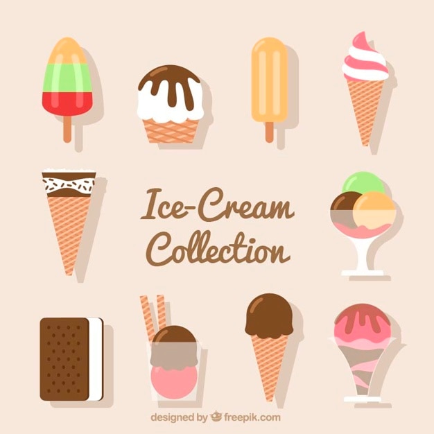 Free vector set of flat desserts and ice-creams