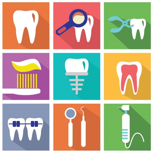 Set of flat elements about dentists