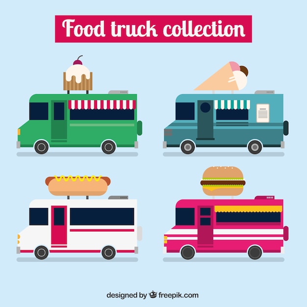 Free vector set of flat food vehicles