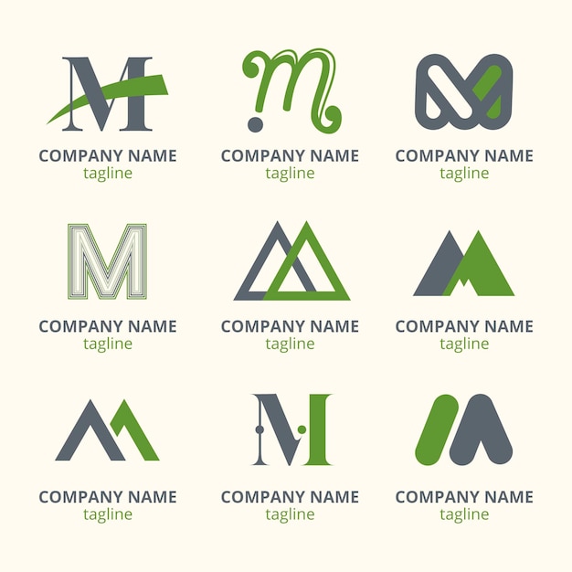 Free vector set of flat m logo templates