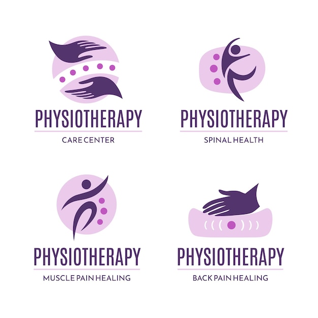 Vettore gratuito set di modelli di logo di fisioterapia piatto