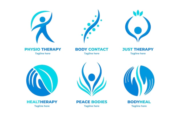 Набор плоских шаблонов логотипа физиотерапии